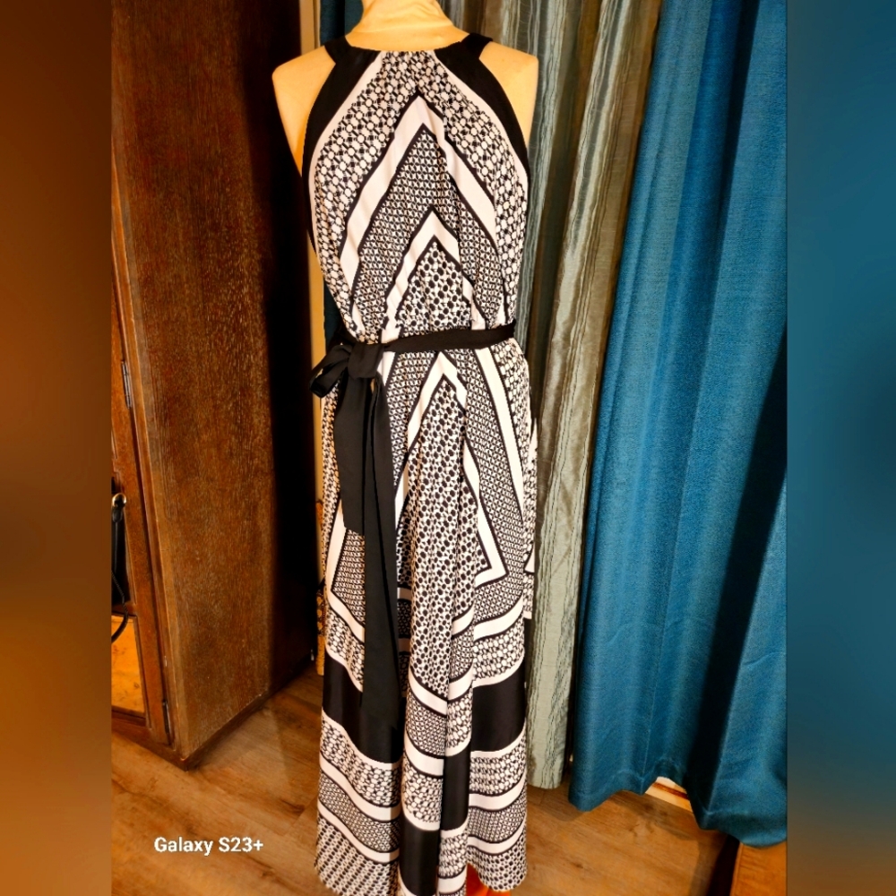 Elegant Black and White Halter Dress
